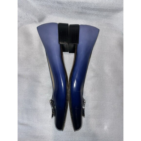 Salvatore Ferragamo Blue Ombré Leather Loafer Silver Signature Logo Women 7 B - Picture 9 of 16